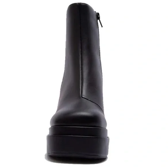 Last Pair! Qupid Black Elevated Zip Up Chunky Heel Platform Moto Boot Ankle Boot - Picture 5 of 5